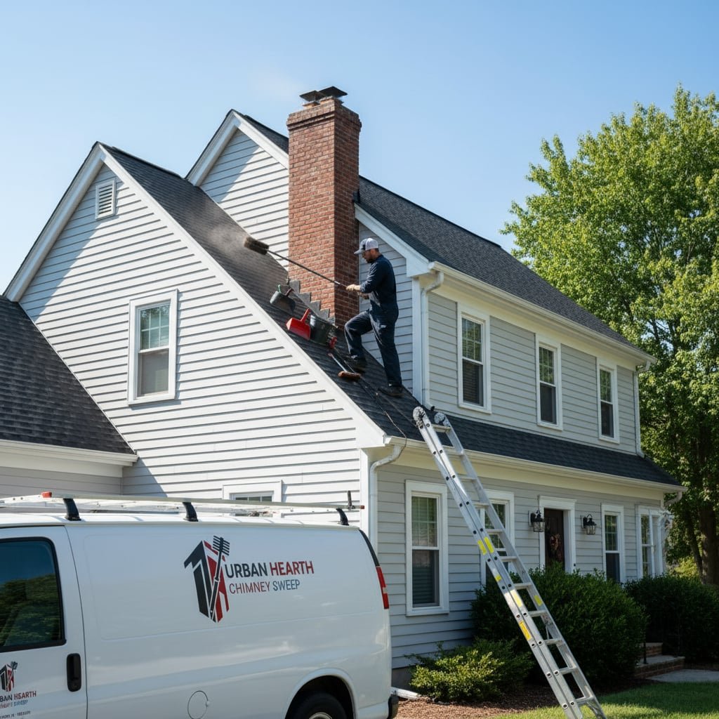 Urban Hearth Chimney Sweep team working on chimney